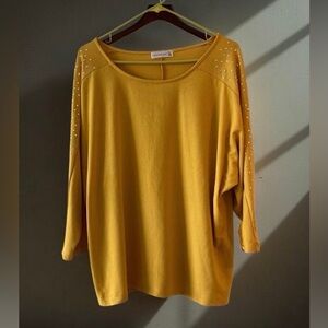 Retrology Studded Mustard Yellow Sweater XL Edgy Glam studded mcbling